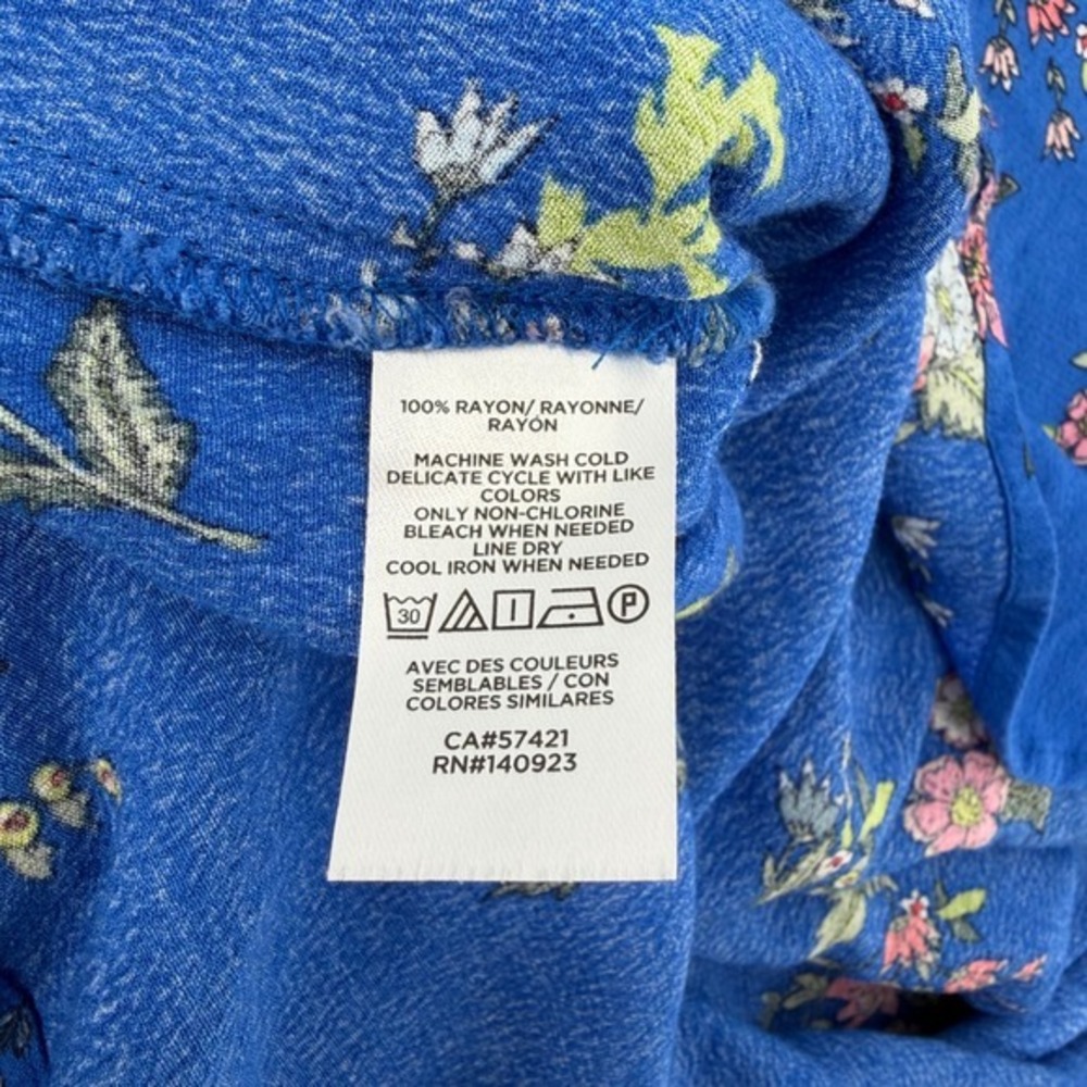 LOFT Blue Floral V Neck Long Sleeve Puff Sleeve Blouse Shirt Women's Size S - Picture 4 of 6